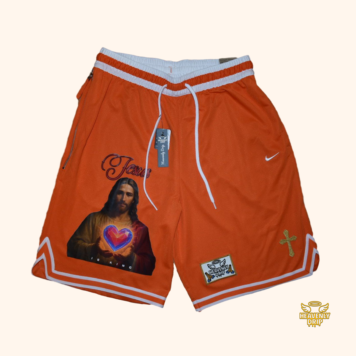 Heavenly Drip “Jesus Is King” Orange Shorts  By Heavenly Drip x Elevate Chronicles